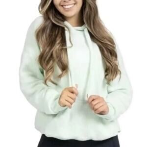 Soft Serve Women's Cloud Cotton Zip-Front Hoodie in Lime Sherbet. Size S.